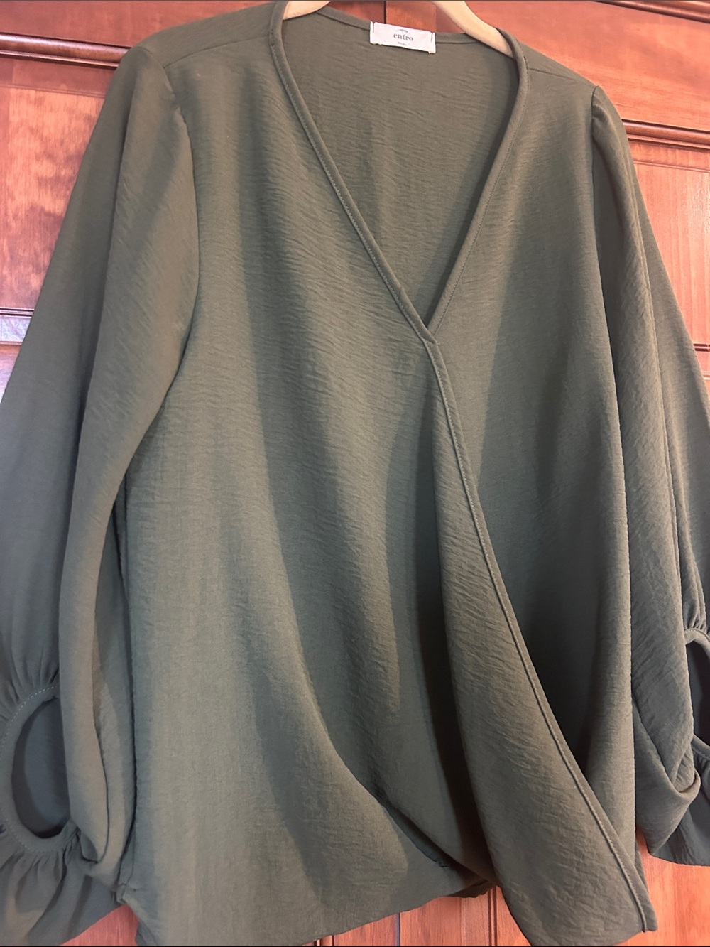 entro Olive Green Wrap-Style Blouse